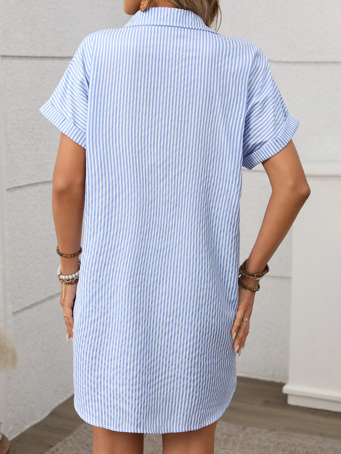 Striped Button Down Short Sleeve Mini Dress