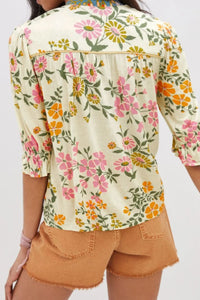 Multicolour Crochet V Neck Half Sleeve Boho Floral Blouse