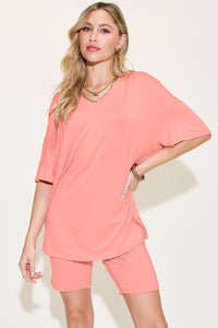 Bamboo Full Size V-Neck Drop Shoulder T-Shirt and Shorts Set