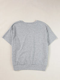 USA Lettering Patch Notched Neck T-Shirt