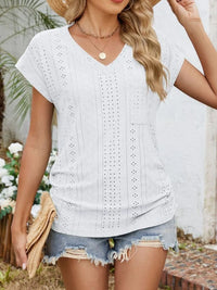 Eyelet V-Neck Short Sleeve Top