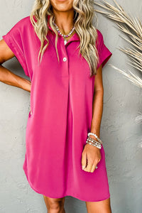 Buttoned Collared Neck Mini Shirt Dress