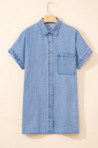 Button Down Short Sleeve Denim Dress