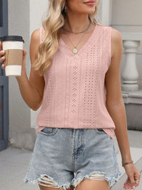 V-Neck Eyelet Knit Cami Tank Top