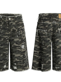 Men's Distressed Camouflage Demin Shorts