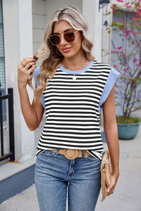 Contrast Striped Round Neck T-Shirt