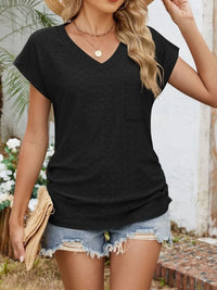 Eyelet V-Neck Short Sleeve Top