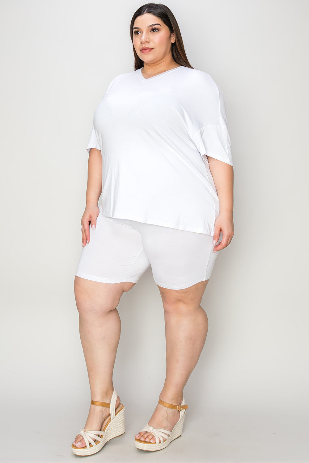 Bamboo Full Size V-Neck Drop Shoulder T-Shirt and Shorts Set