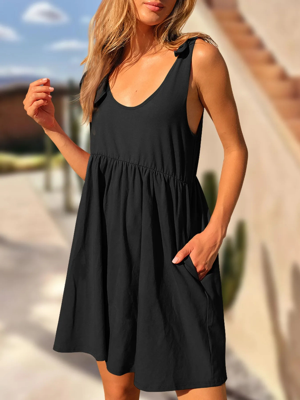 Tie-Shoulder Flowy Tank Dress
