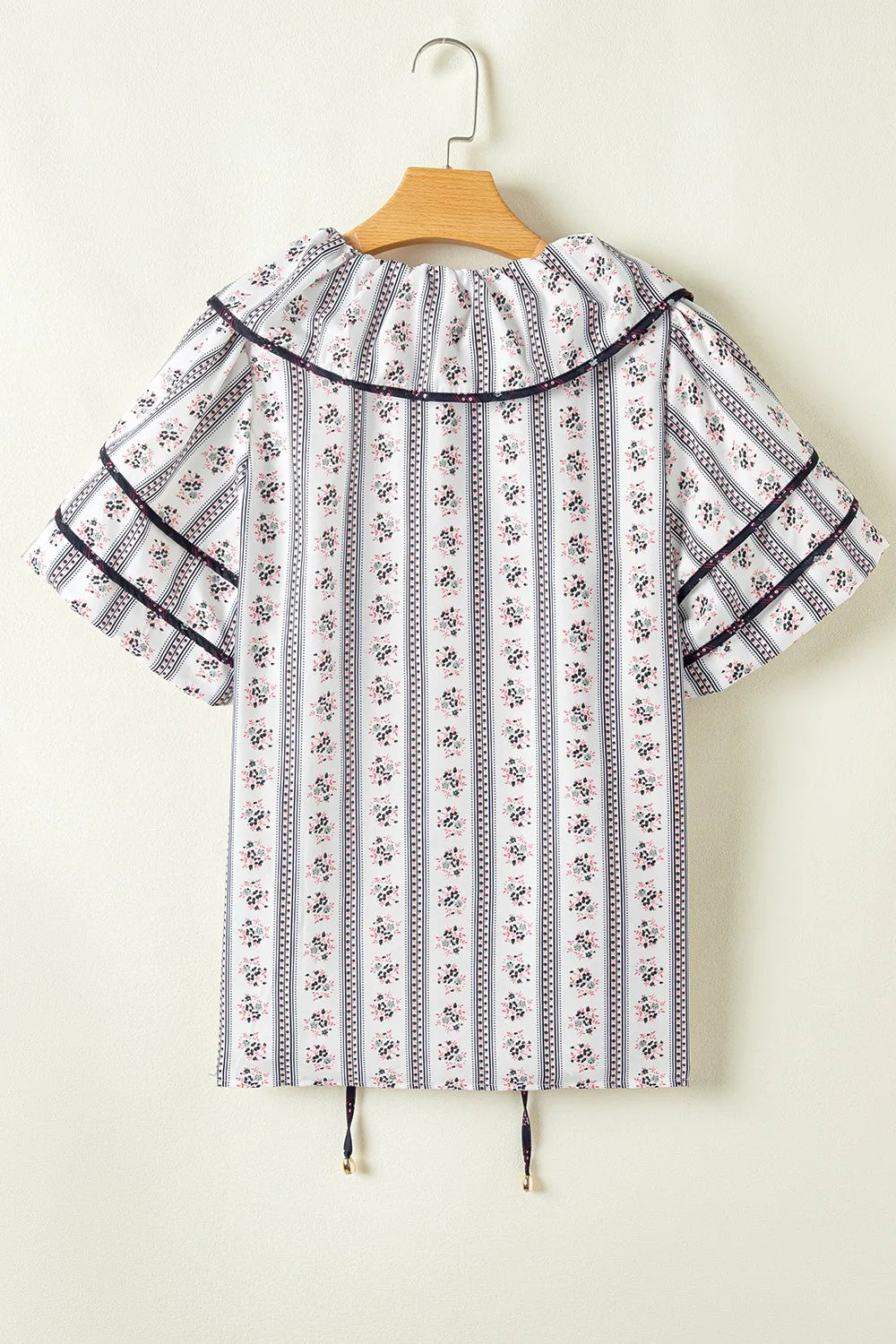 Floral Ruffled Collar Short Puff Sleeve Printed Blouse