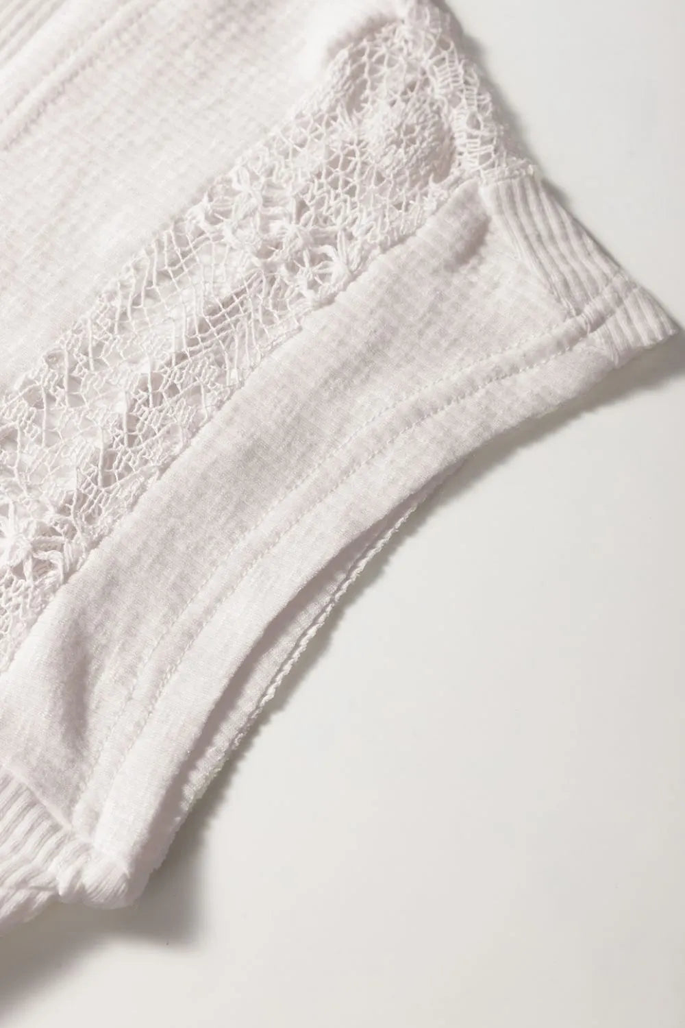 Ribbed Texture Lace Patchwork Short Sleeve Top