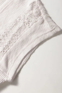 Ribbed Texture Lace Patchwork Short Sleeve Top