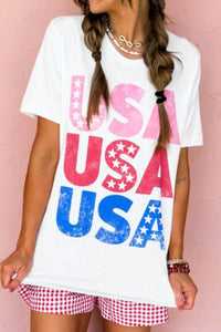 Letter Graphic Round Neck Short Sleeve T-Shirt