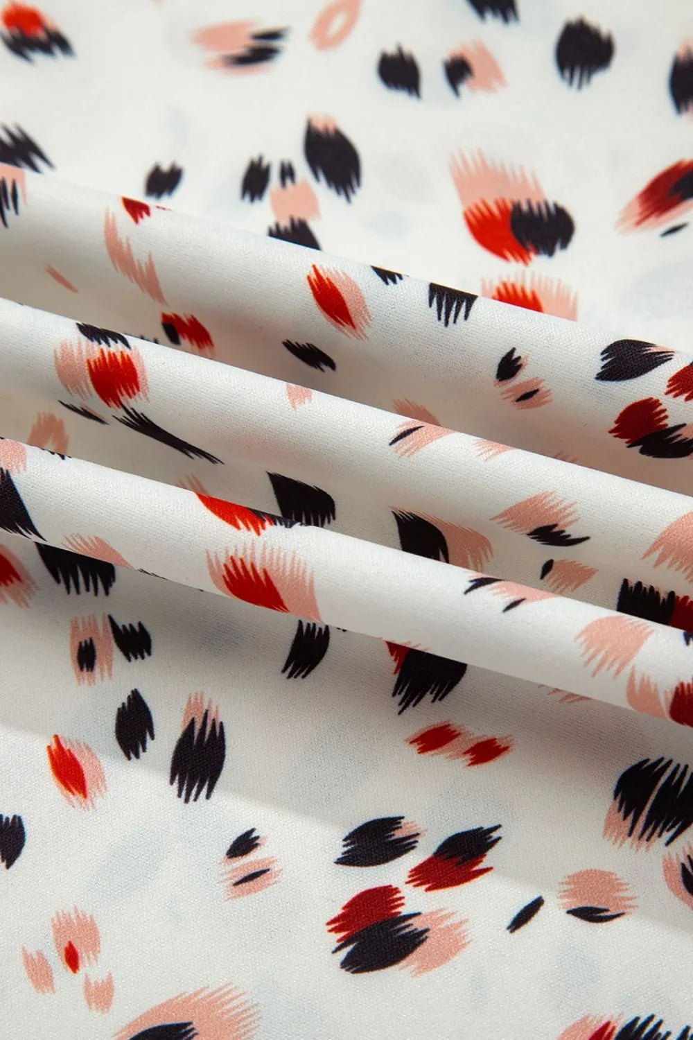 Abstract Print Ruffle Flutter Sleeve Keyhole Back Slim Blouse