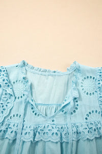 Eyelet Lace Trim Puff Sleeve Blouse