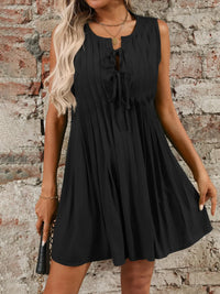 Tied Front Pleated Sleeveless Mini Dress