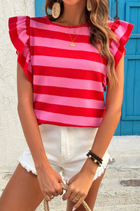 Striped Ruffle Sleeve Summer T-Shirt