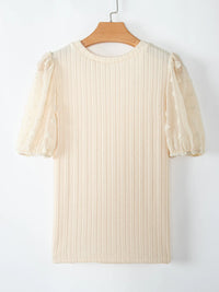 Polka Dot Mesh Puff Sleeve Textured Blouse