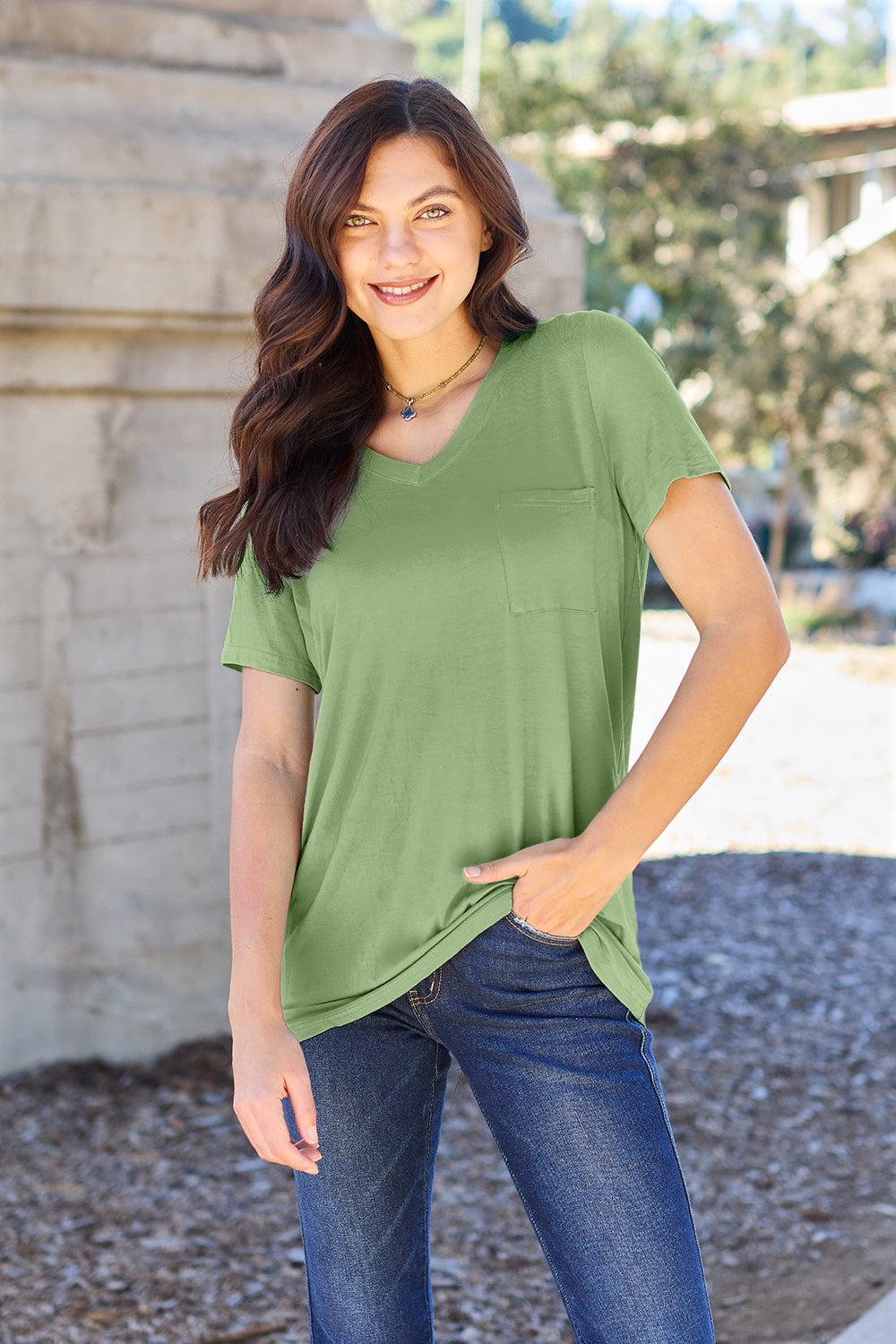 Bamboo Full Size V-Neck Short Sleeve T-Shirt