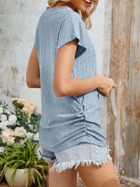 Eyelet V-Neck Short Sleeve Top