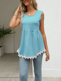 Lace Trim Sleeveless Babydoll Tank Top