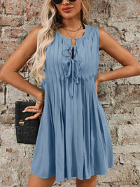 Tied Front Pleated Sleeveless Mini Dress