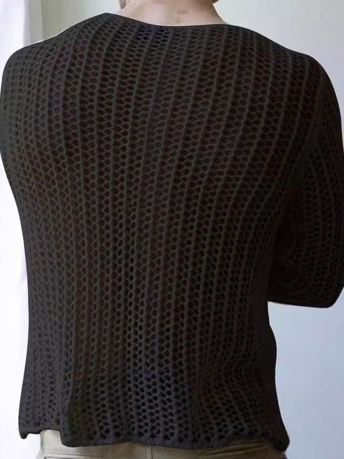 Men's Full Size Hollow Out Round Neck Long Sleeve Top Plus Size