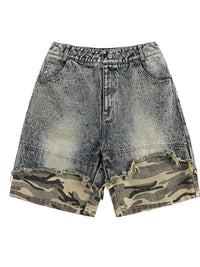 Men's Camouflage Patchwork Denim Shorts