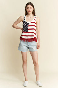 Jade By Jane American Flag Fringe Tank Top