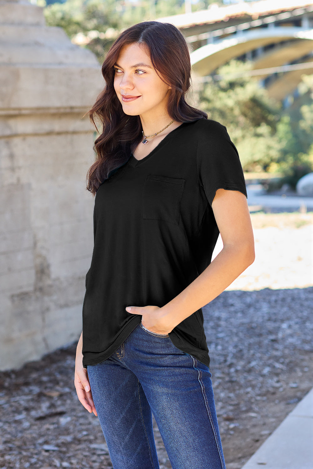 Bamboo Full Size V-Neck Short Sleeve T-Shirt