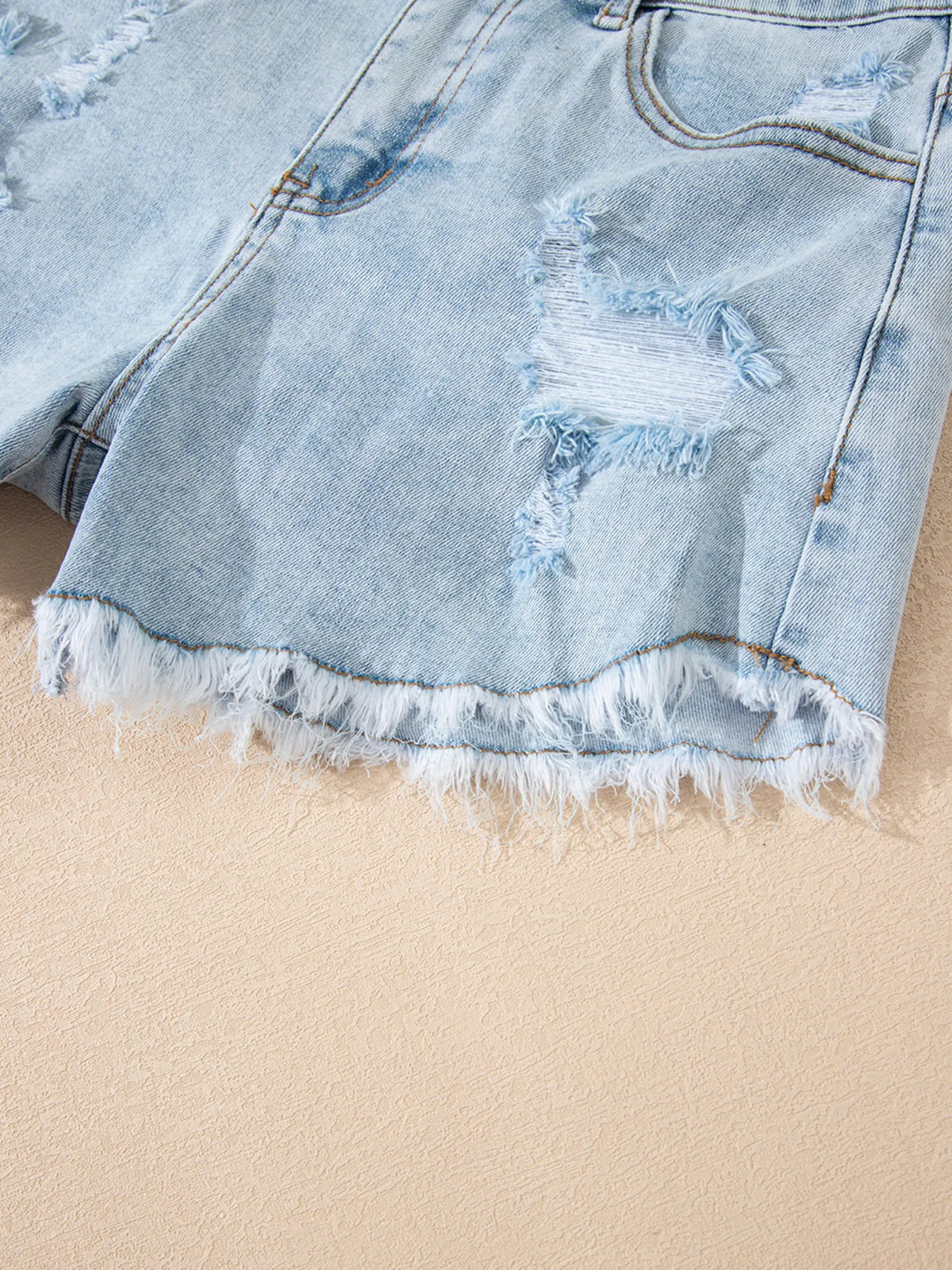 High Rise Distressed Raw Hem Denim Shorts