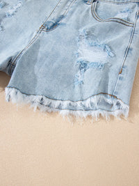 High Rise Distressed Raw Hem Denim Shorts