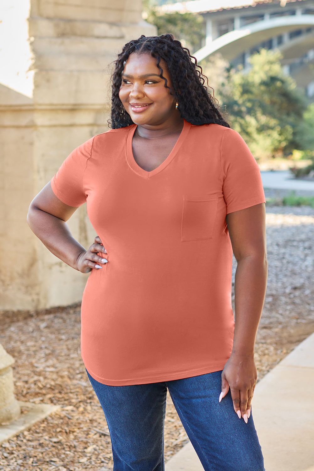 Bamboo Full Size V-Neck Short Sleeve T-Shirt