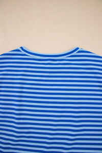 Striped Round Neck Cap Sleeve T-Shirt