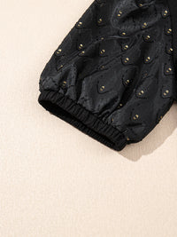 Bubble Sleeve Patchwork Textured Blouse