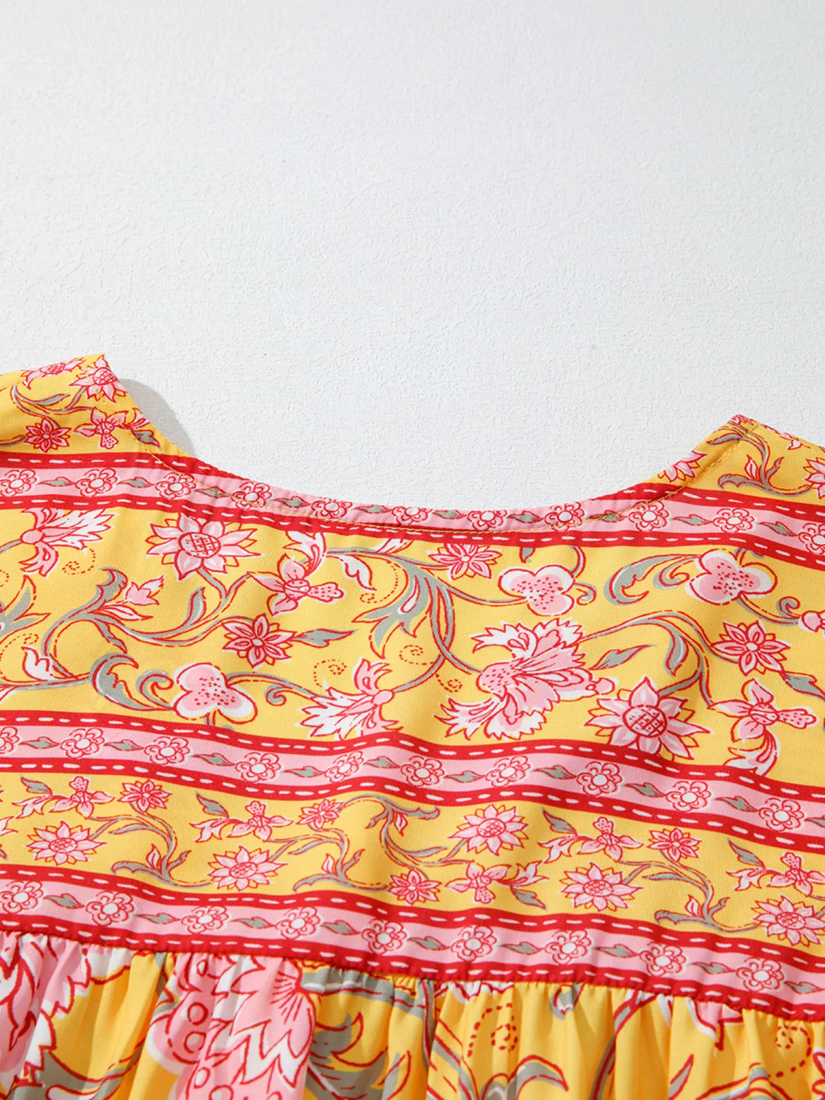 Floral Notched Neck Ruffled Sleeve Casual Blouse