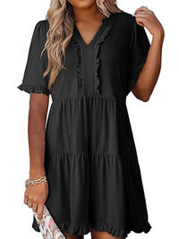 Tiered Notched Short Sleeve Mini Dress
