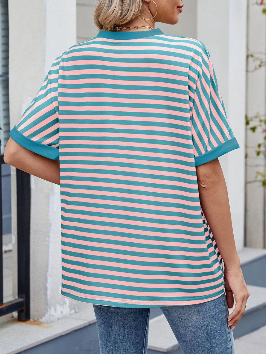 Striped Round Neck Half Sleeve T-Shirt