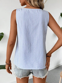 Decorative Button Asymmetrical Striped Tank