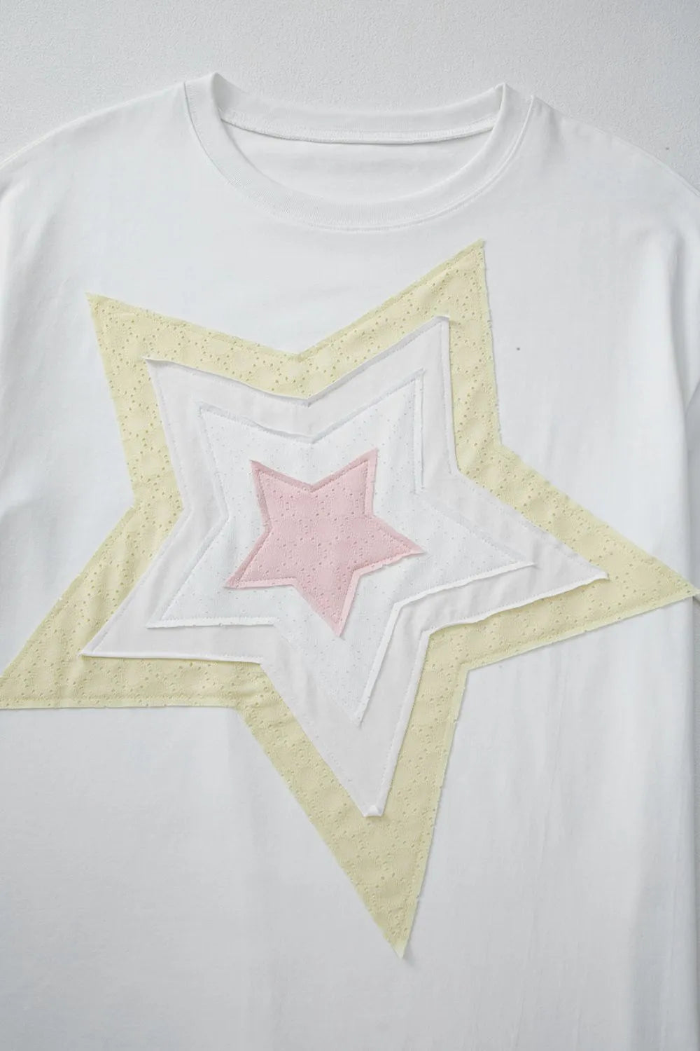Star Layered Patched Graphic Drop Shoulder Half Sleeve Loose Tee