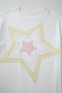 Star Layered Patched Graphic Drop Shoulder Half Sleeve Loose Tee