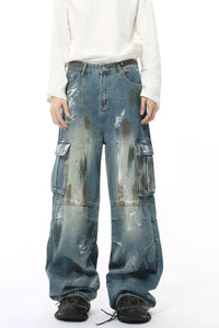 Waste Soil Style Jeans with Cargo Pockets