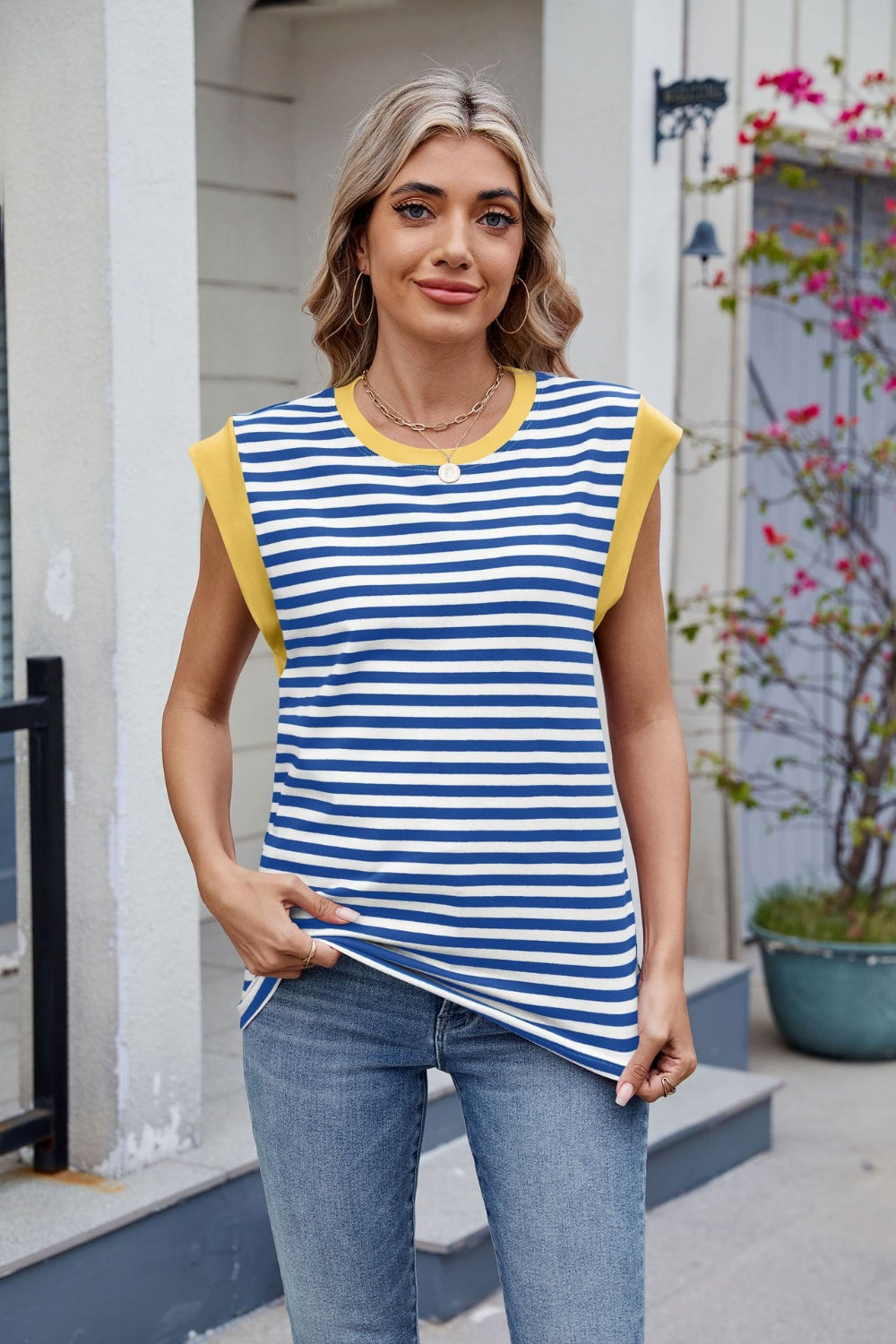 Contrast Striped Round Neck T-Shirt
