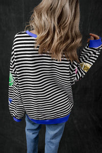 Sequin Football Striped Round Neck Long Sleeve Sweatshirt