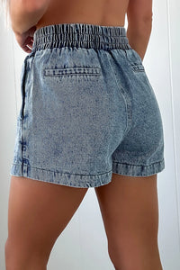 Drawstring High Waist Pocketed Denim Shorts