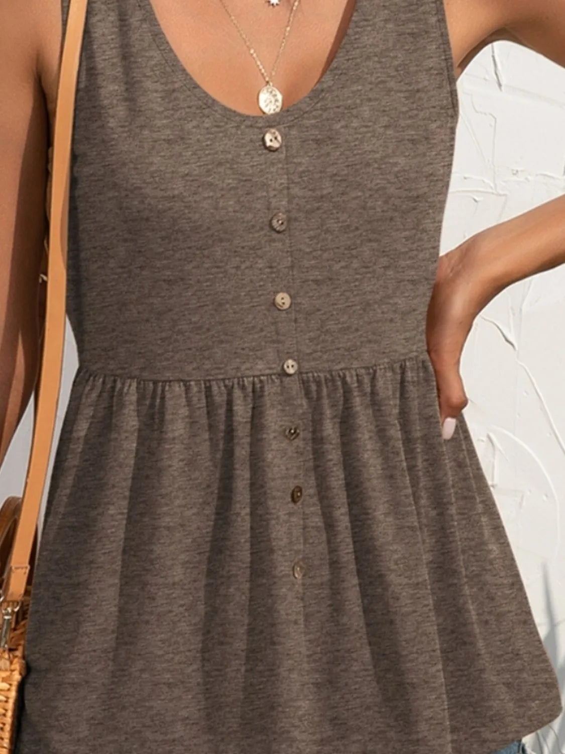 Decorative Button Wide Strap Tank