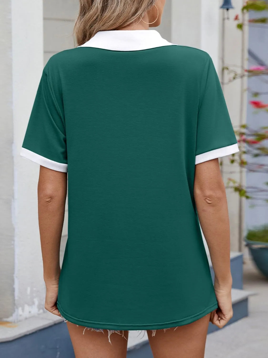 Contrast Trim Collar Short Sleeve Casual T-Shirt