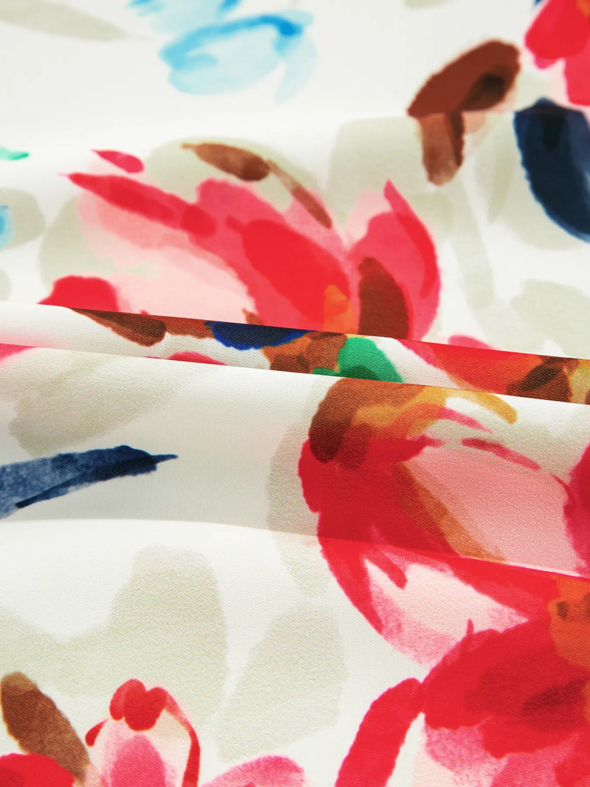 Floral Print Puffy Half Sleeve Blouse