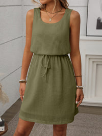 Waffle-Knit Drawstring Mini Tank Dress