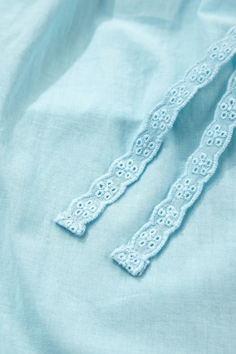 Eyelet Lace Trim Puff Sleeve Blouse